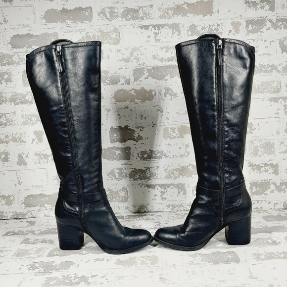 Franco Sarto Alexa Black Leather Zip Up Block Heel Tall Knee High Boots … - Picture 7 of 14